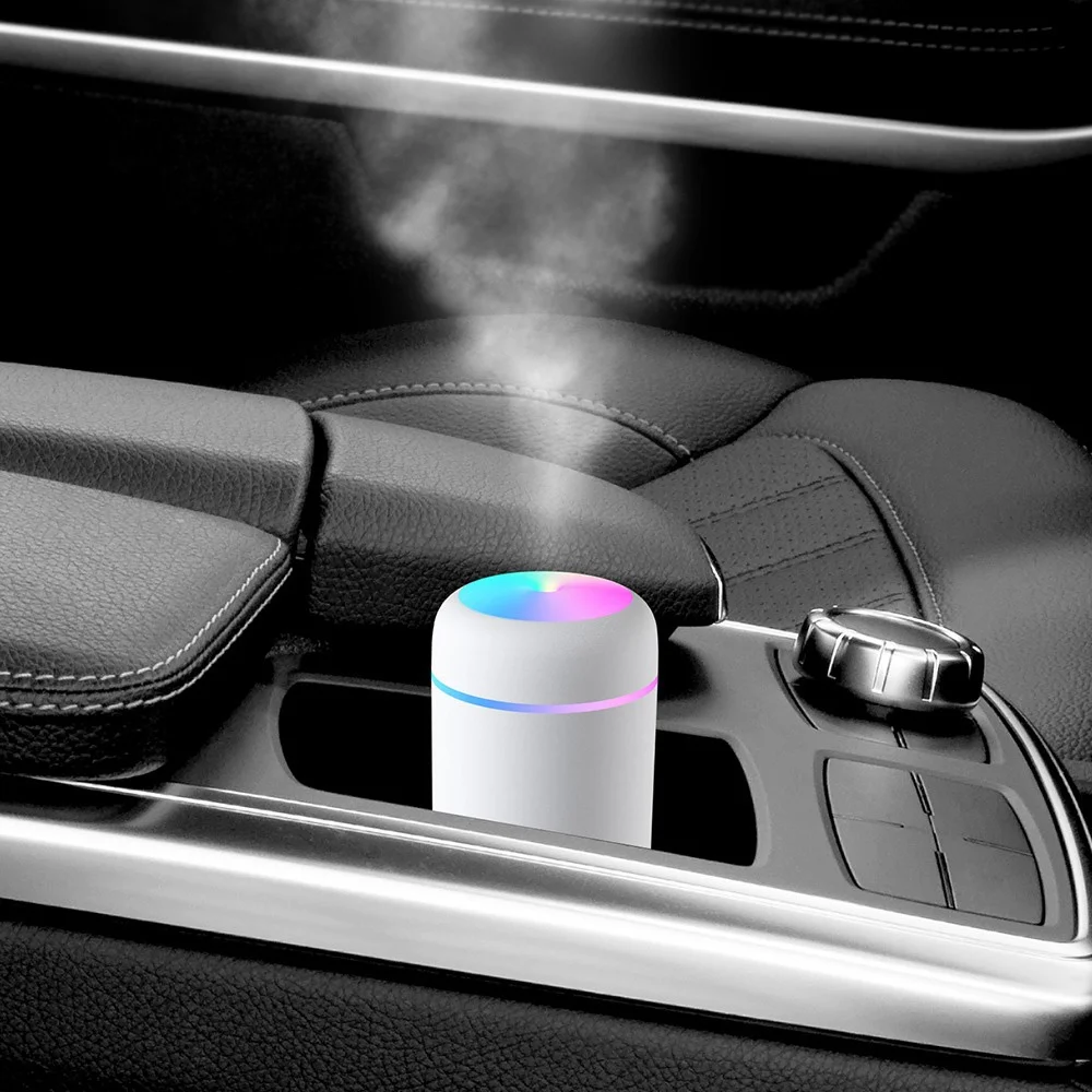 Portable 300ml USB Ultrasonic Car Humidifier Aroma Diffuser Cool Mist Air Purifier with Romantic LED Light