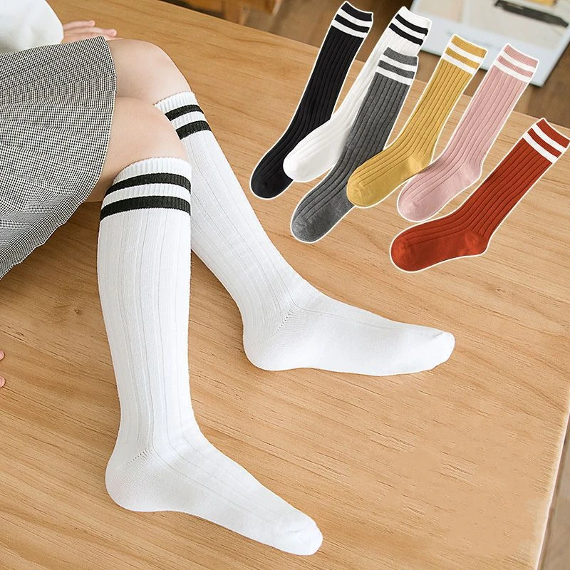 5 Pairs/lot Kids Knee High Long Socks Soft Cotton Black White Stripes Children Sports Socks Boys Girls Classic Preppy Style Sock