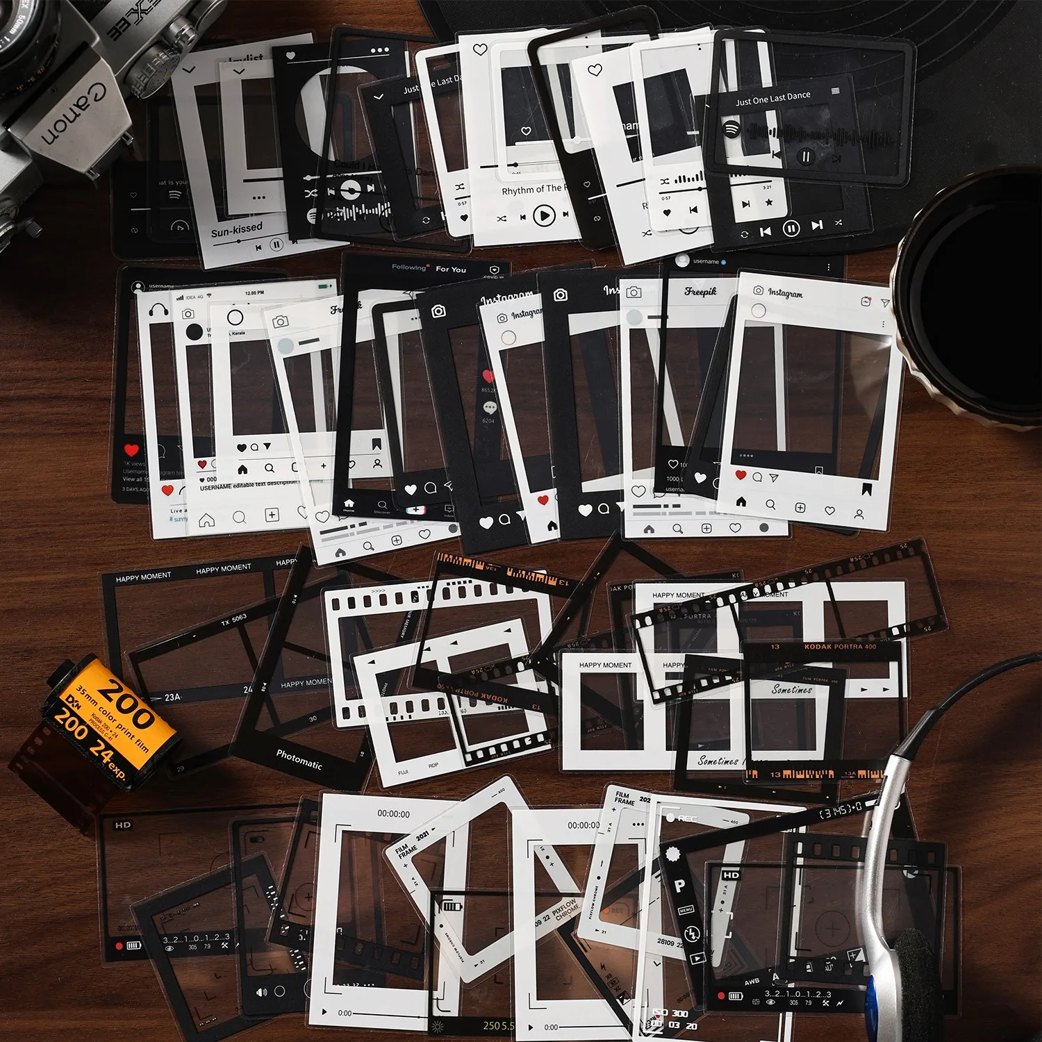20 Pcs/pack Frame PET Stickers Collector Waterproof for Journaling Scrapbook Supplies Collage Material Background Paper Adhesive