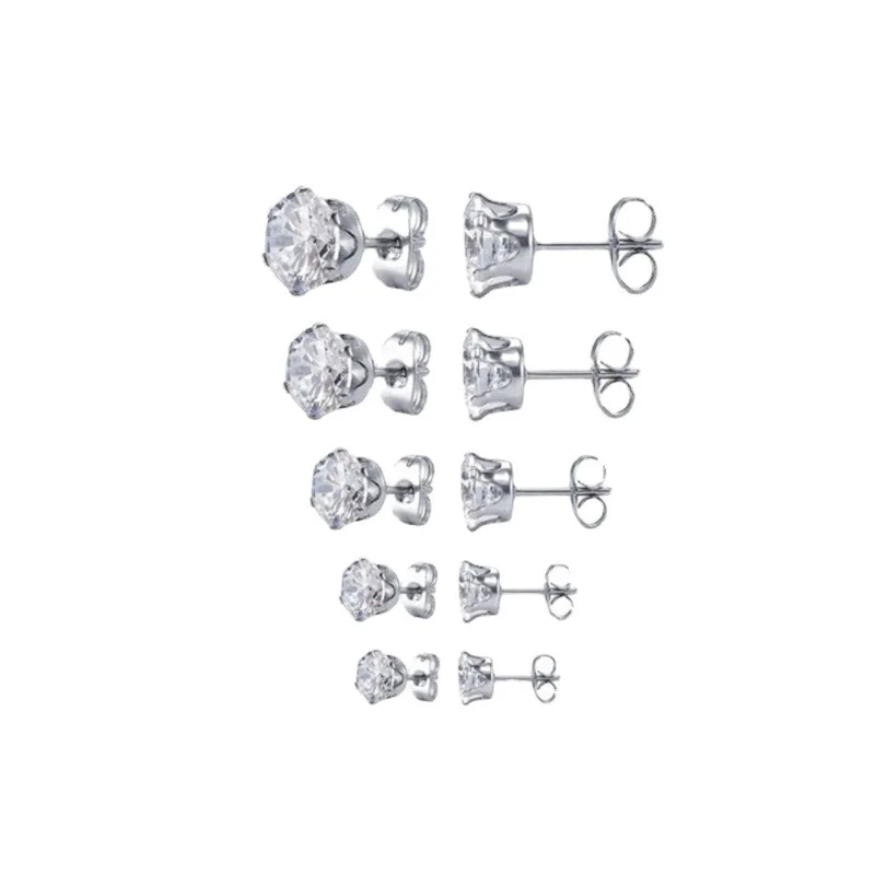 

Wholesale foreign trade crown stainless steel zircon stud earrings six claw small stud earrings titanium steel ear bone