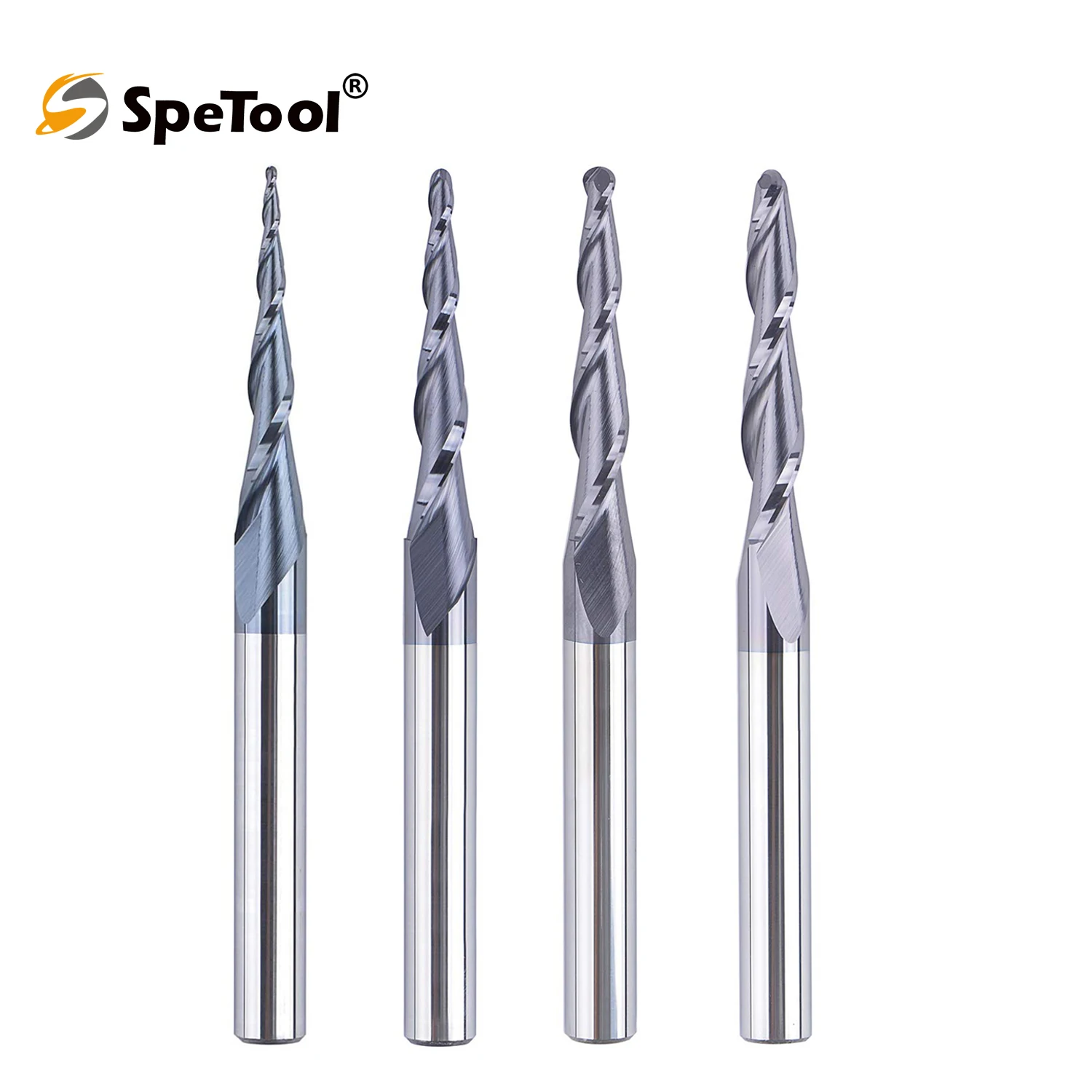 

SpeTool 1pc Carbide Ball Nose Router Bit Woodwork Metal CNC Engrave Carving Machine Tools 1/4 Shank TiAlN Coating Milling Cutter