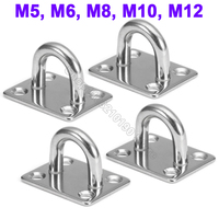 1Pc 304 Stainless Steel Square Hook Pad Eye Plates Hanger Heavy Duty Mount Wall U Boat Ceiling Hanger Ring Garage Hammock M5-M12