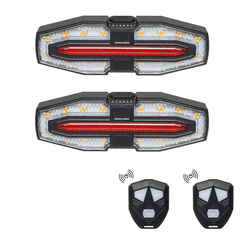 Feu arrière de vélo à LED avec clignotants, télécommande sans fil, rechargeable par USB, étanche, feu d'avertissement pour cyclisme