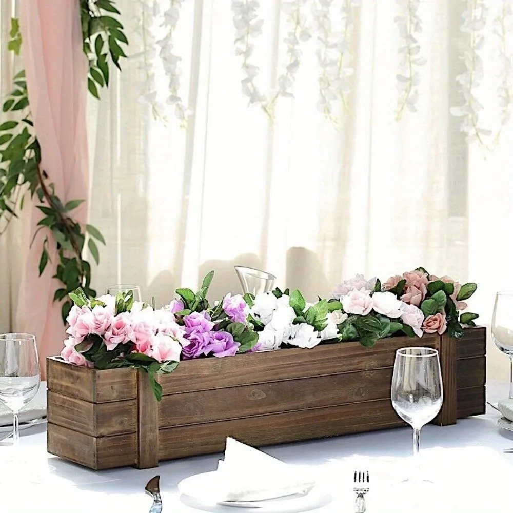 

30x6-Inch Dark Brown Rectangular Boxes Planter Holders Home Centerpieces