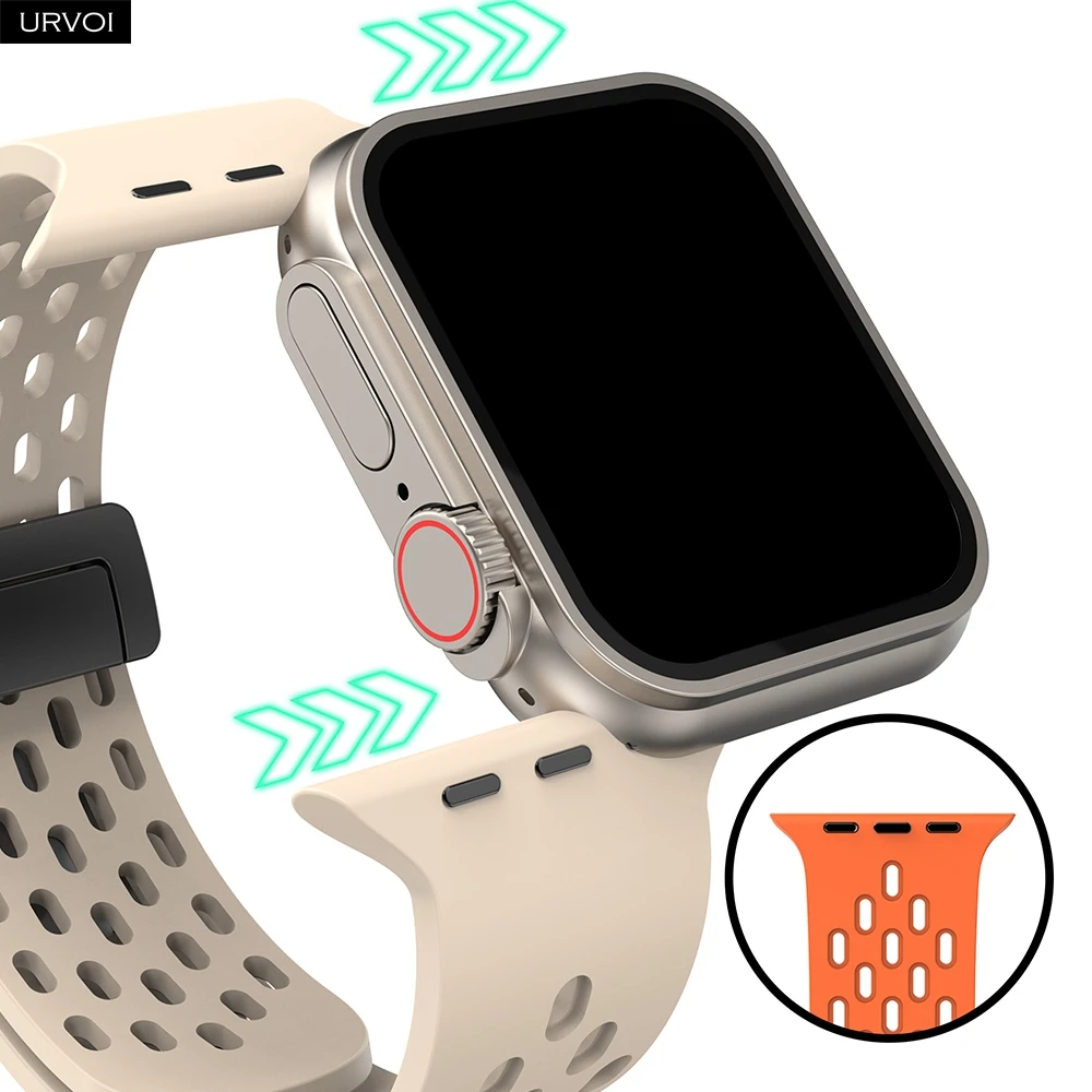 URVOI Band for Apple Watch Band Ultra 2 series 11109 8 SE  breathable Silicone strap for iWatch D buckle metal closure wristband