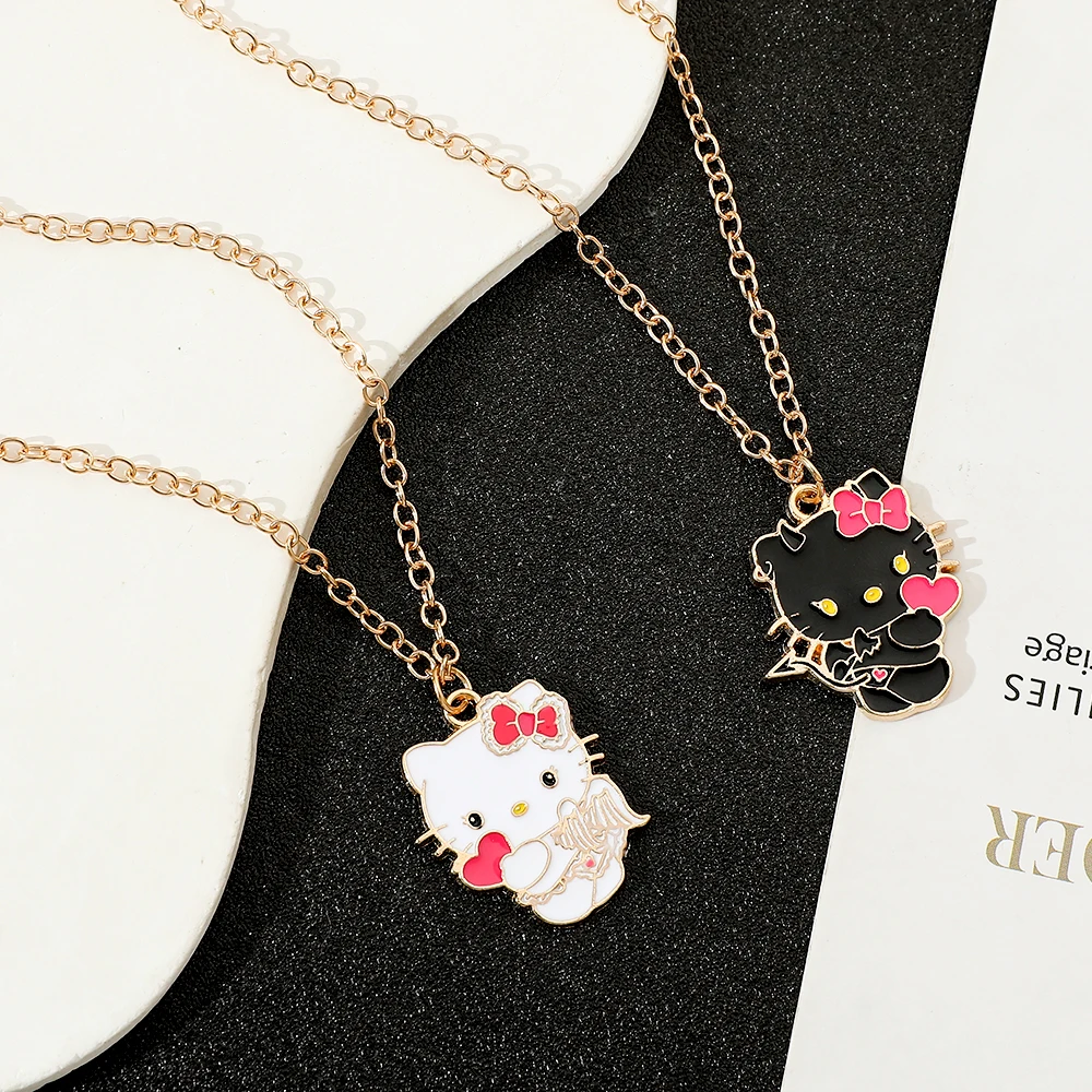 3Pcs Kawaii Sanrio Anime Hello Kitty Alloy Necklace Cartoon KT Cat Pendant Girl Sexy Collar Chain Jewelry Gift for Girlfriend