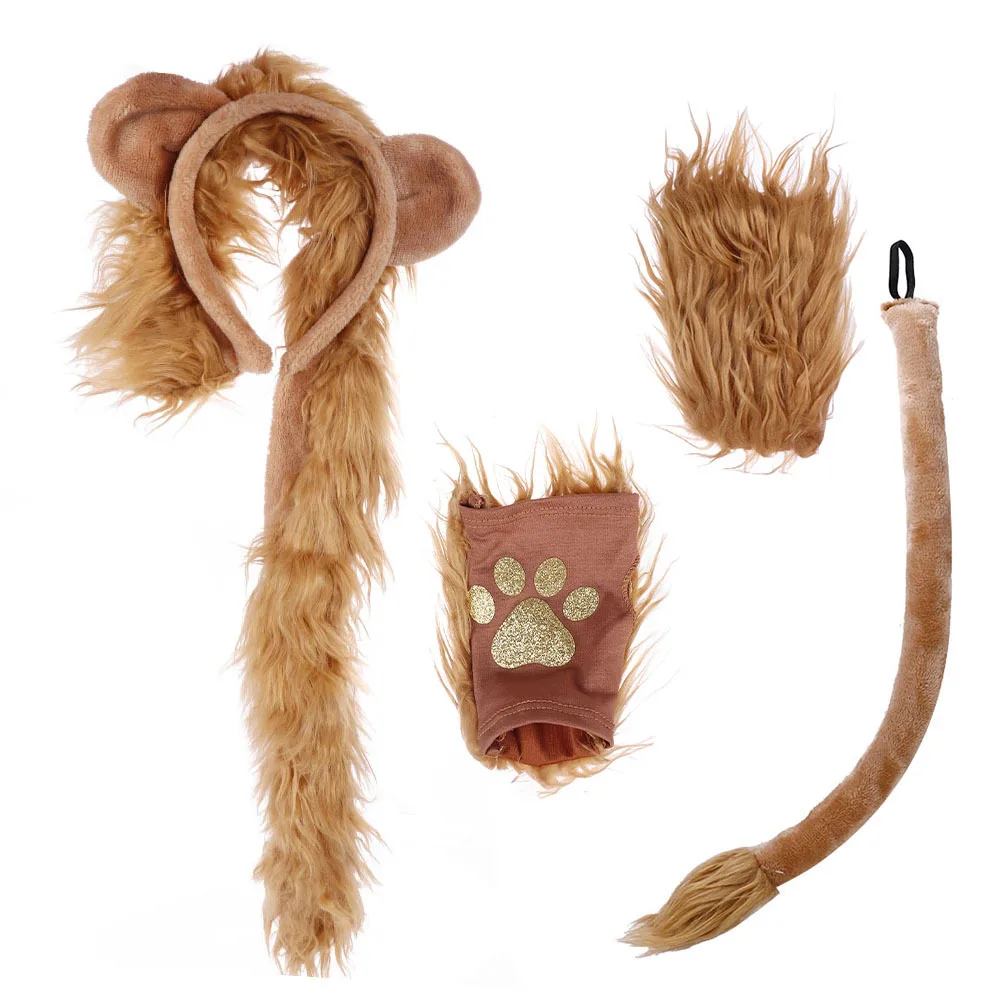 Halloween Decoration Cosplay Props Plush Lion Gloves Tail Set Performance Dressing Accessories