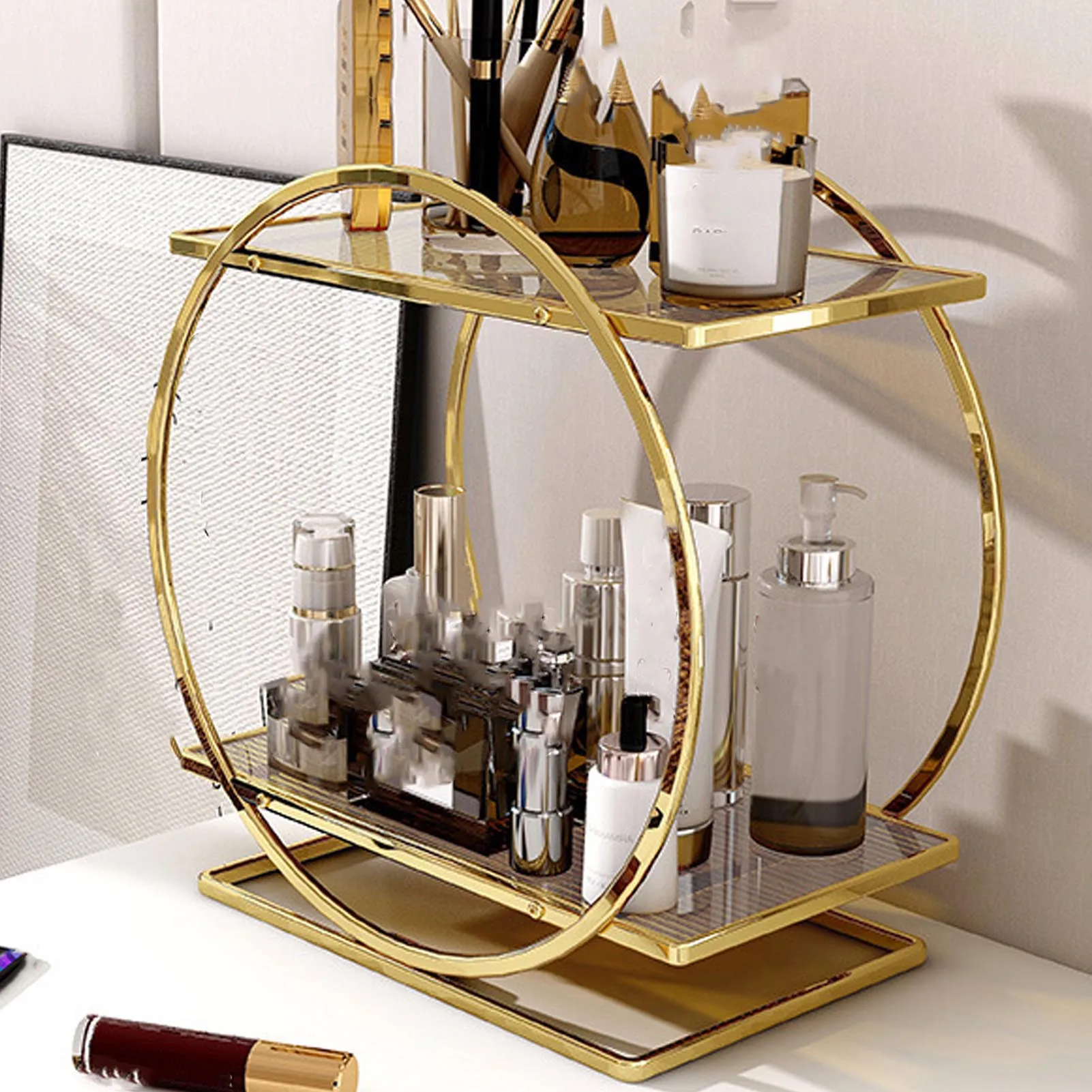 

Dresser Perfume Organizer 2 Tier Perfume Stand Organizer Cosmetic Display Storage Shelf for Bathroom Counter