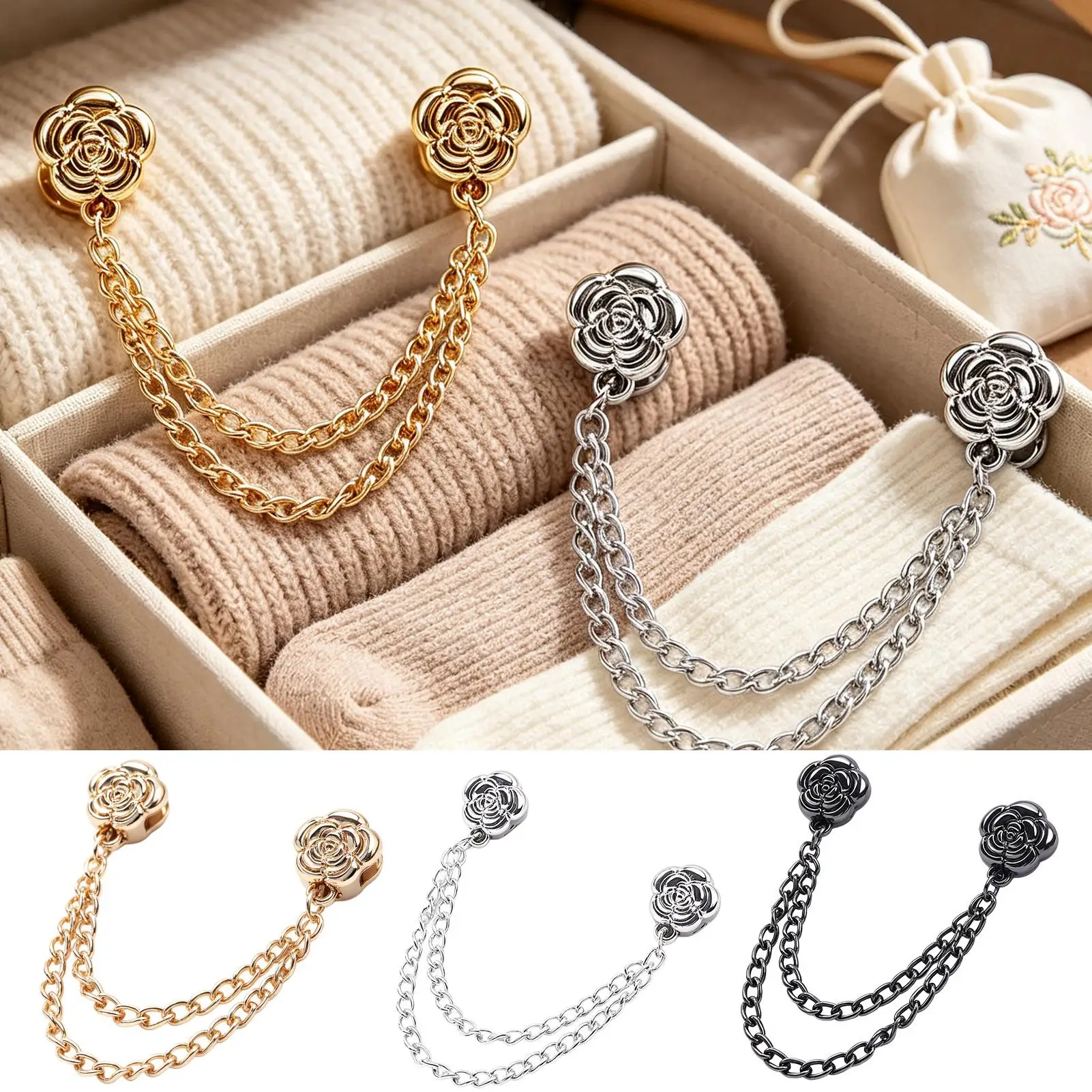 2 Pair Magnetic Chain Buckle Adjustable Clothing Entrapment Magnetic Closure Clips With Chain Clothing Magnet Pins For Clothing