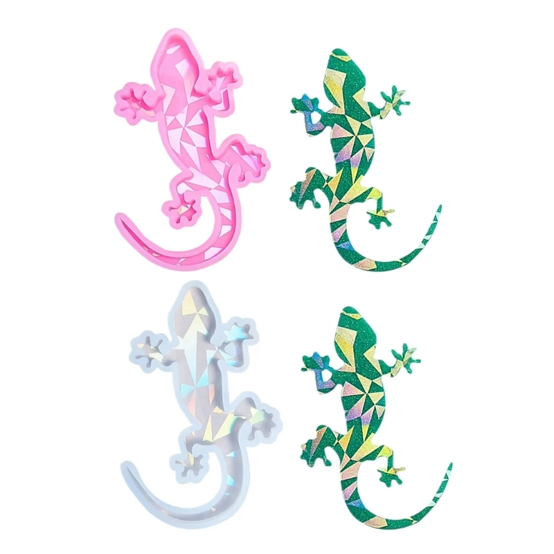 DIY Cute Holographic Gecko Shape Pendant Silicone Animal Keychain Mold Wall Ornament Lizard Shape Keyring Epoxy Resin Mould