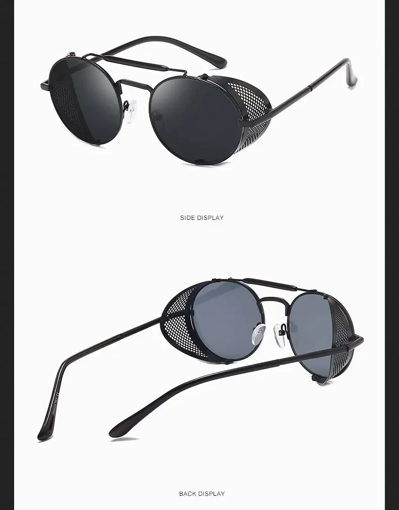 Retro runde Metall Sonnenbrille Steampunk Männer Frauen Trend Marke Designer Vintage Sonnenbrille Oculos de Sol Shades UV-Schutz – Detail 5