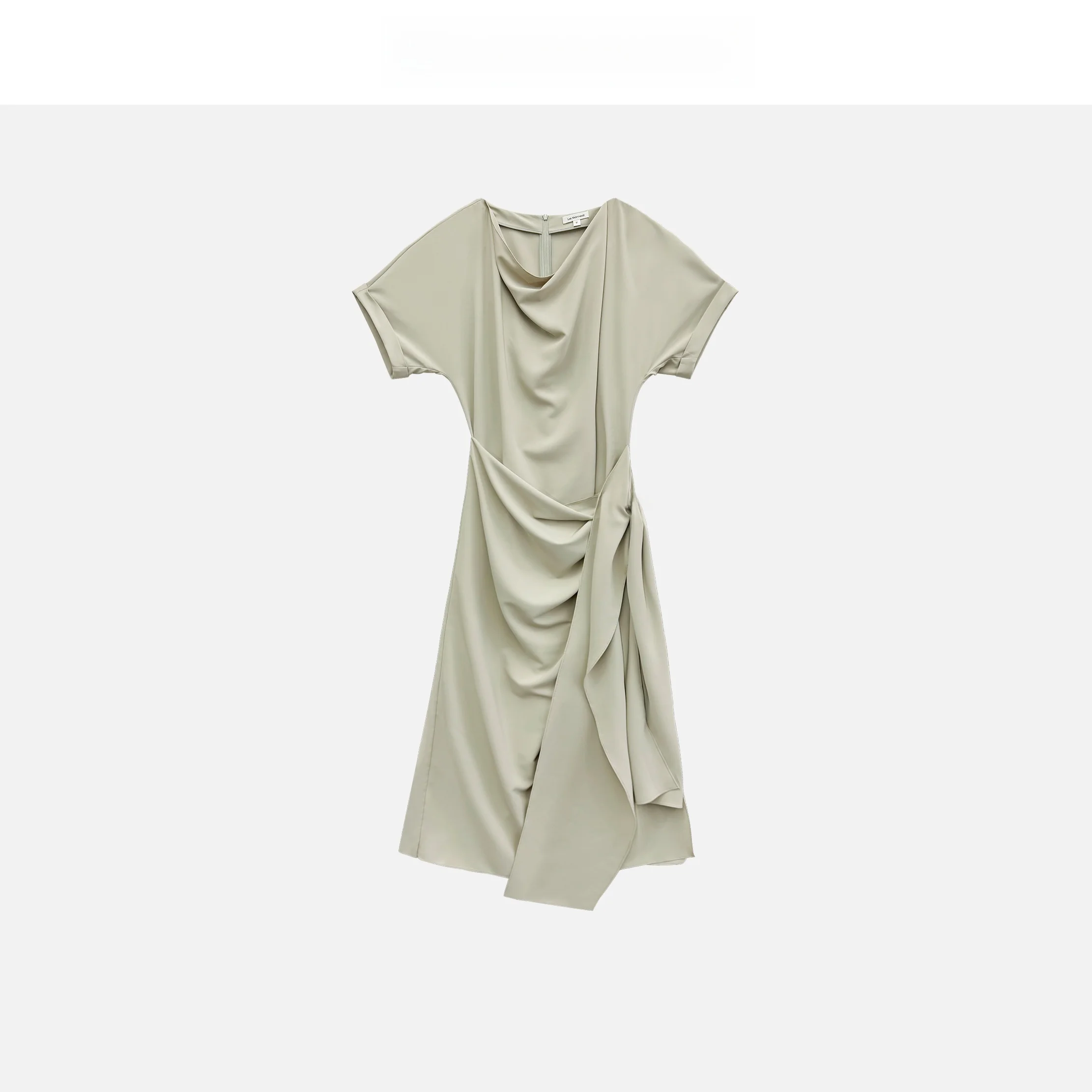 

Платье Le Samedi Natural Wrap с поясом, воротником-стойкой, юбкой А-силуэта, из полиэфирного волокна, с коротким рукавом, женское, весна-лето.