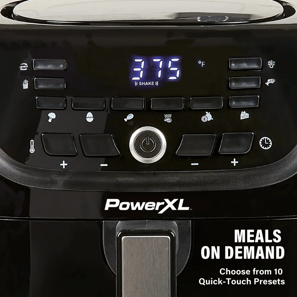 New 6-Qt Digital Vortex Air Fryer with 10 Quick-Touch Presets, Black, with Vortex Rapid Air Technology, easy-to-store design.