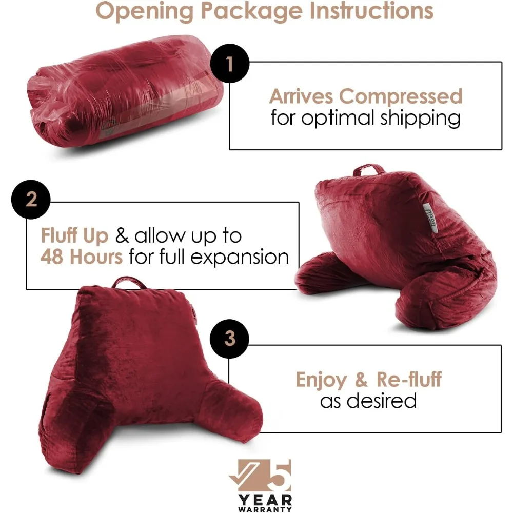 

Reading Pillow with Shredded Memory Foam, Designed for Sitting Up in Bed and Couch, Back and Arms Adjustable Support