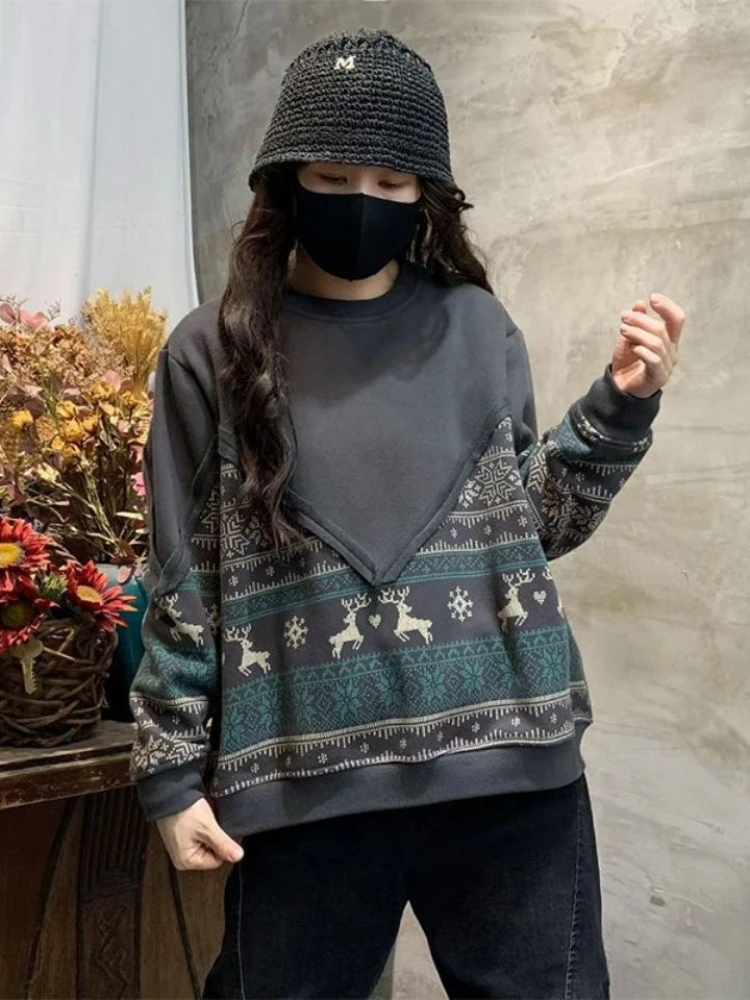 Baggy Sweatshirts For Women Pullovers Female Clothes Graphic Tops Loose Round Neck With Orint On Cheap And Elegant Hot Cotton