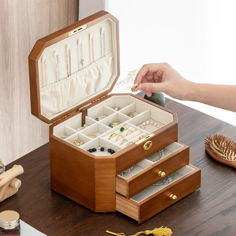 High-end	Jewelry Display Box Multilayer Necklace Showcase Case Earrings Rings Storage Boxes Jewellery Drawer Organizer Tray