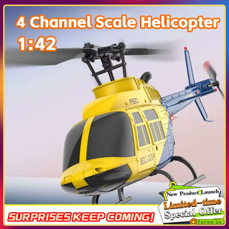 

A60 1/42 Scale Bell 206 RC Helicopter - 4-Channel Single-Rotor No-Stabilator Stabilized Altitude Light Flow Remote Control Toy