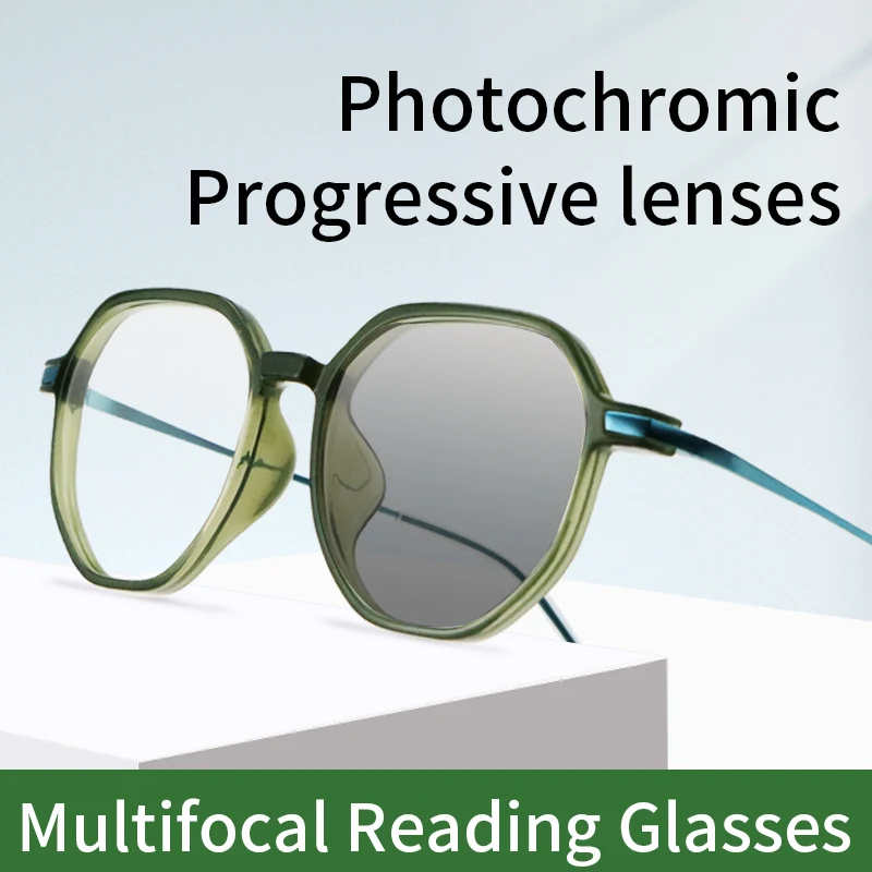 

Photochromic Progressive Reading glasses UltraLight Pure Titanium & TR90 Full Frame Hot Fashion Multifocal Readers for Women