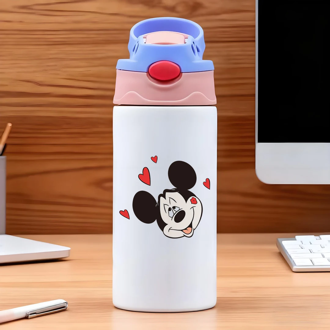 

Disney Mickey Mouse Vacuum Cup Red Heart Design Cartoon Style Black Background 304 Stainless Steel Cartoon Straw Cup Childr