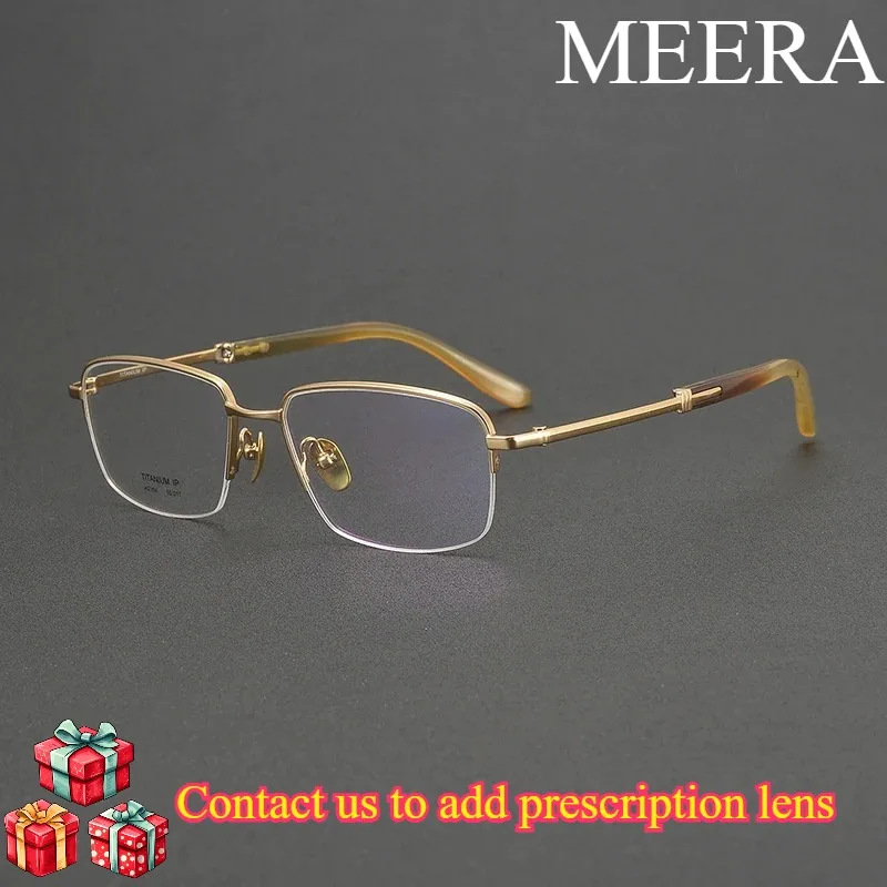 

Lightweight Eyeglasses Optical Frames Plated Luxury Half Frame Buffalo Horn Titanium Eyeglasses Frames Square Frame