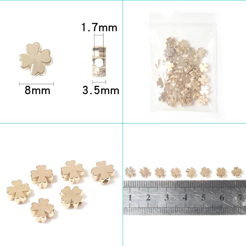 100Pcs/Lot Gold Color Four Leaf Clover CCB Beads For Jewelry Making Charm 8mm Spacer Bead Diy Handmade Bracelets Accessories