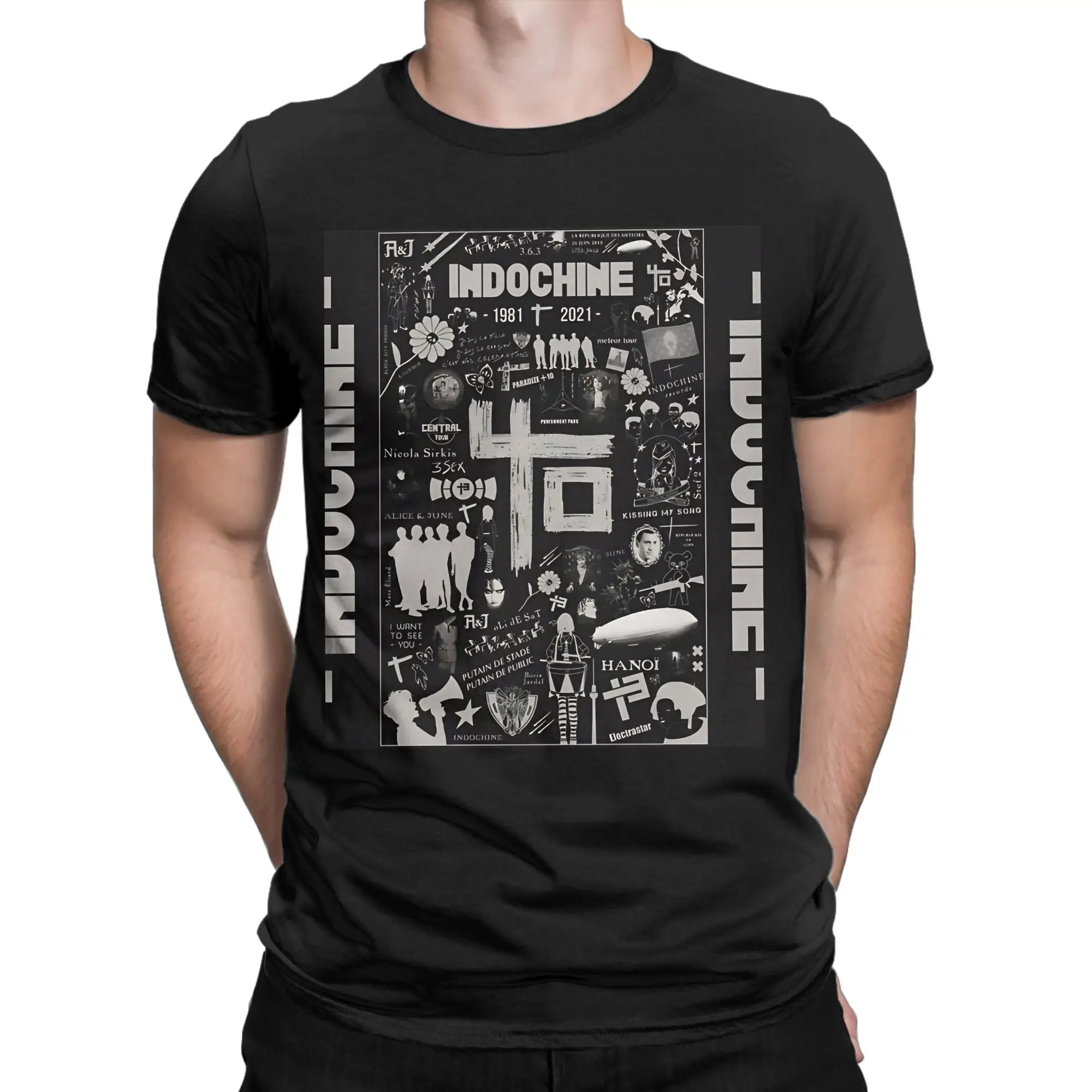 band logo exselna Genres  Rock, ‎new wave Funny Graphic 100% Cotton T-Shirt Indochine Tees Tops For Men