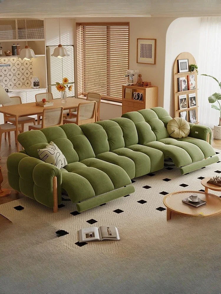 

Customized Nordic Solid Wood Functional Sofa Household Electric New Fabric Sofa Retro Green Piano Key Sofa