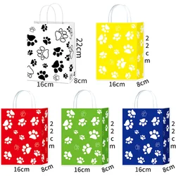 5/100pcs Dog Gift Bag 6.3×3.1×8.6inch White Blue Yellow Green Red Dog Paw Print Kraft Bags Puppy Theme Pet Party Birthday Gift