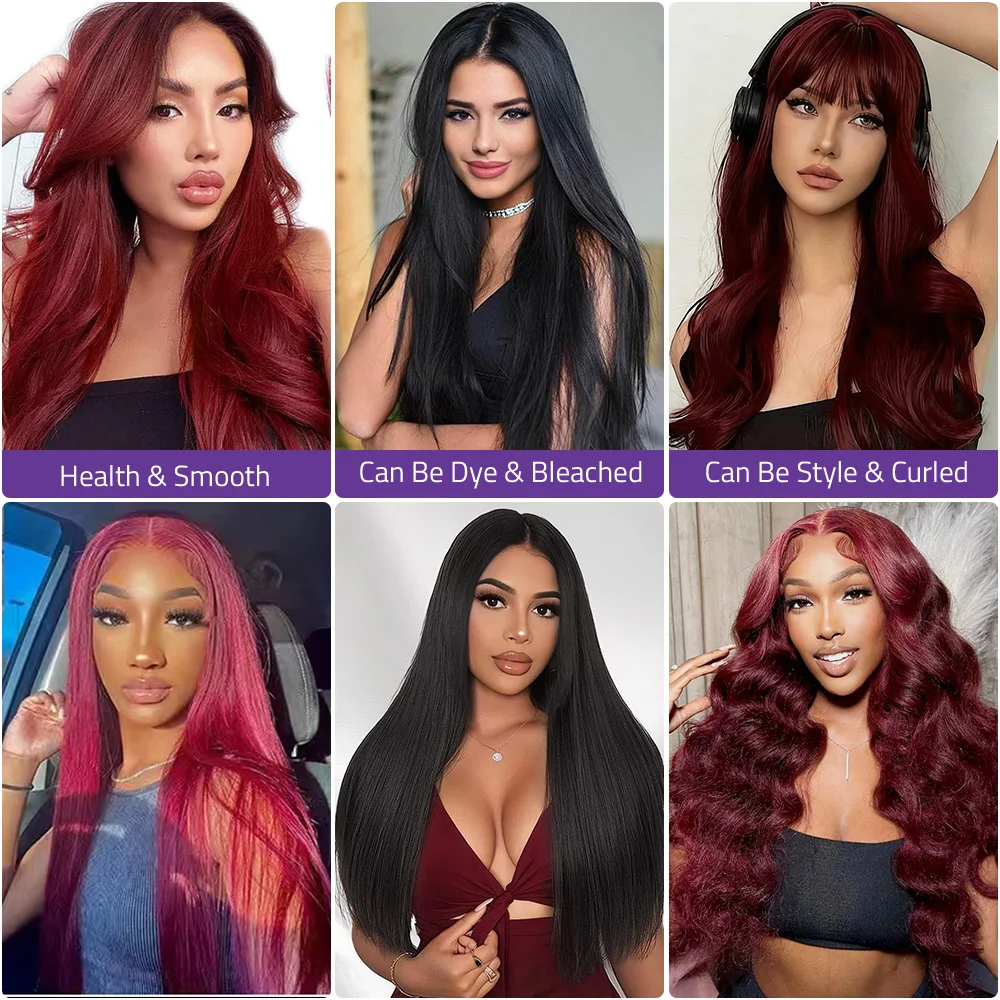 بورجوندي 13x6 HD الدانتيل الجبهة 100% باروكة من شعر طبيعي 13x4 الدانتيل الشفاف الجبهة العظام شعر مستعار مستقيم للنساء 200 220 الكثافة 99J شعر مستعار