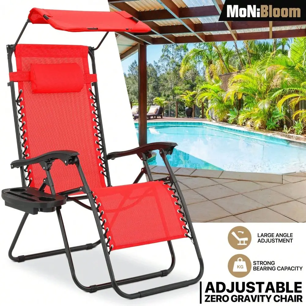 

Gravity Lounge Chair With Canopy, Outdoor Foldable Patio Reclining Chair With Side Tray, Adjustable AntiGravity Recliner With P