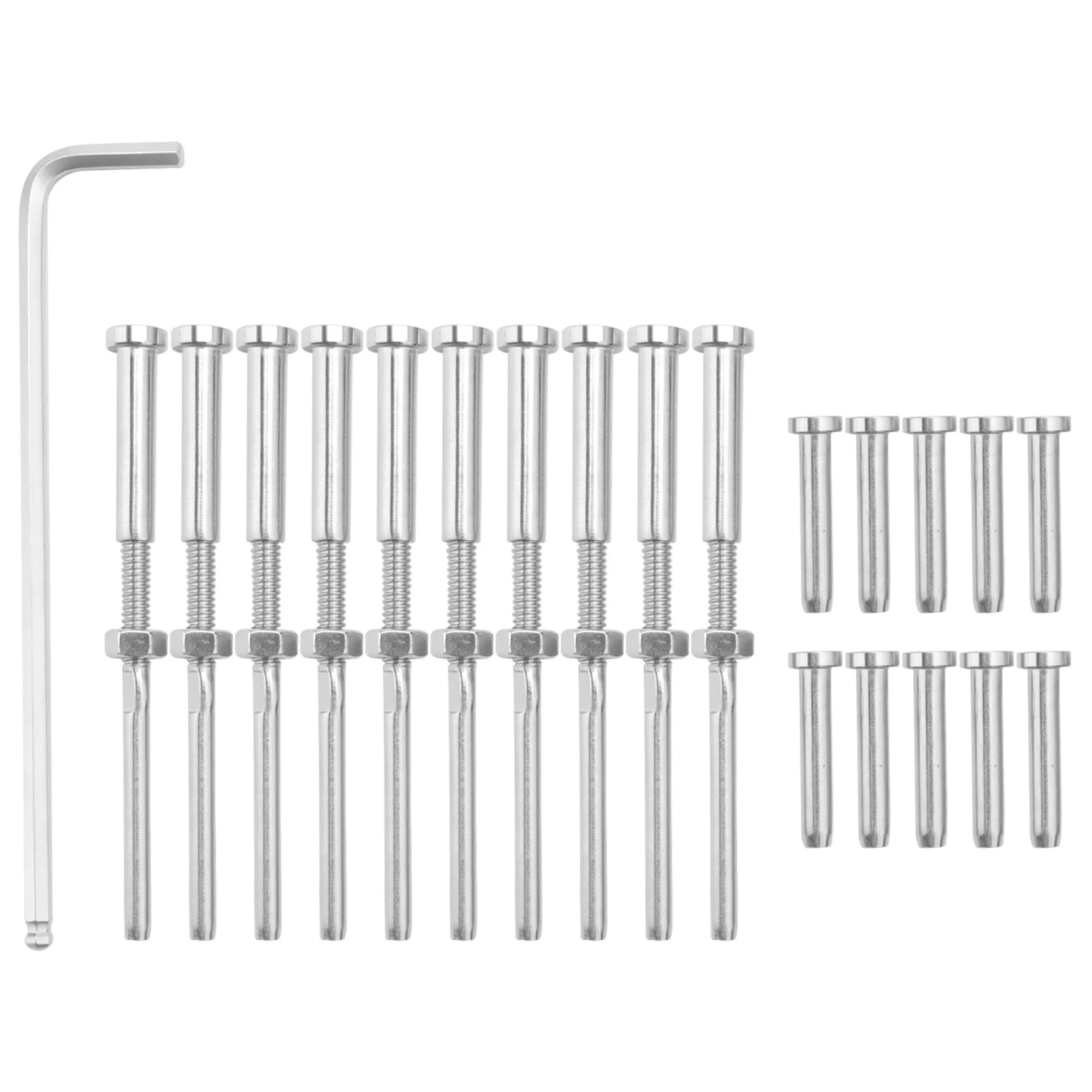 Stemball Swage and Invisible Hex Head Threaded Stud Tension End Fitting Terminal Combination Pack for 1/8 Inch Cable Railing