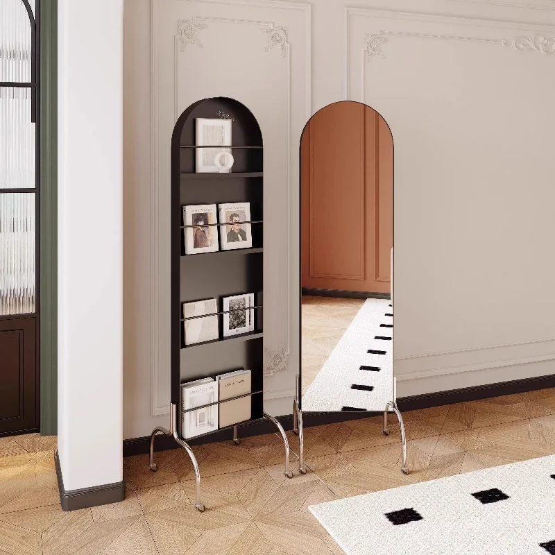 Multifunctional newspaper rack with magazine rack Floor-to-ceiling full-length mirror movable