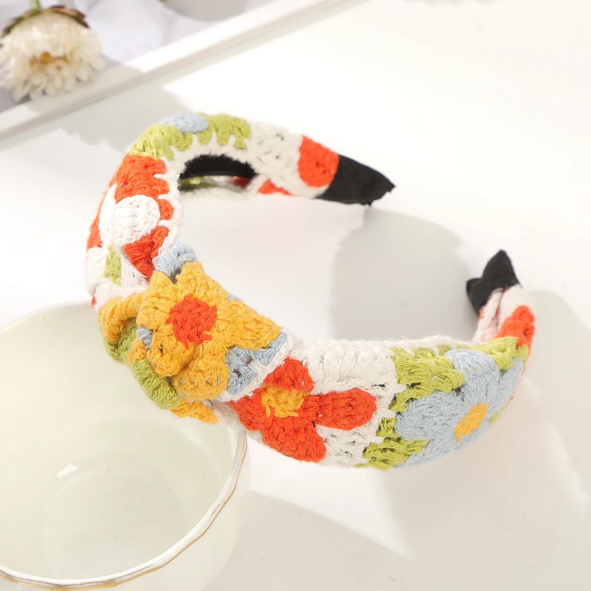 Korean Flower Hairband Handmade Crochet Hollow Triangle Headband Towel Sweet Cute Strap Hair Hoop Hair Bands