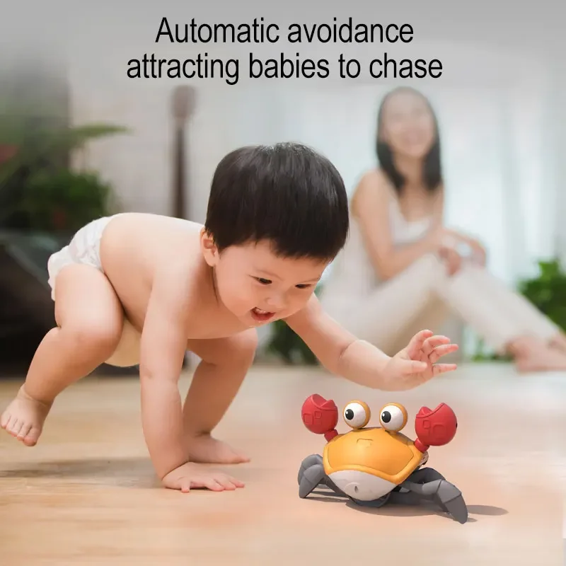 Dancing Crab Toy for Babies Crawling Interactive Escape Crabs Walking with Music Automatically Avoid Obstacles Toys