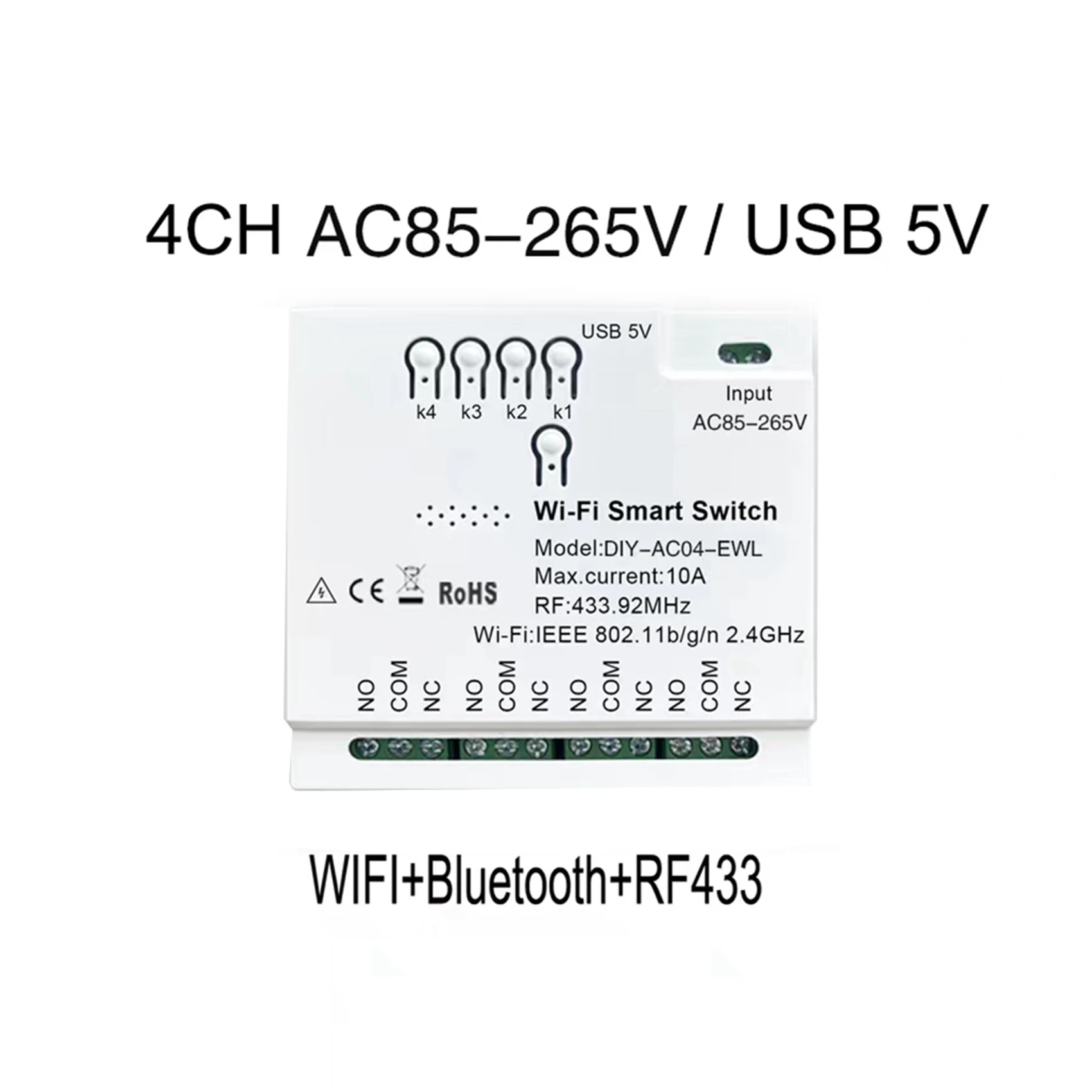 

4X 4CH Ewelink Wifi Smart Switch RF433 85-265V 2.4G Wifi Smartlife Home Automation Module For IFTT Alexa Google Home