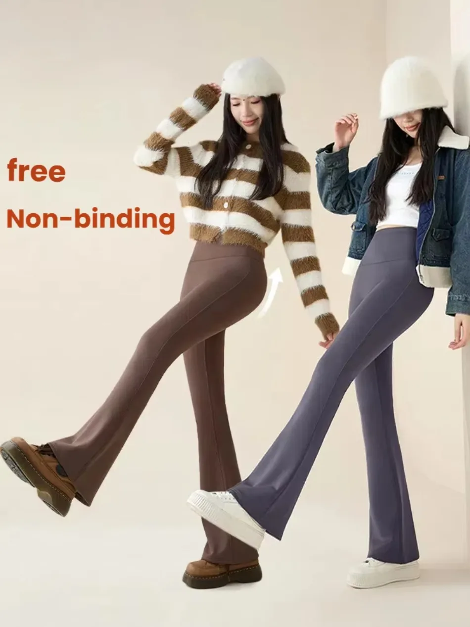 Winter-Leggings mit hoher Taille und ausgestelltem Bein für Damen, mit Fleece-Futter, Bauchkontrolle, Po-Lifting-Effekt, Yoga-Hose, dehnbare Freizeithose, Damenbekleidung – Detail 3