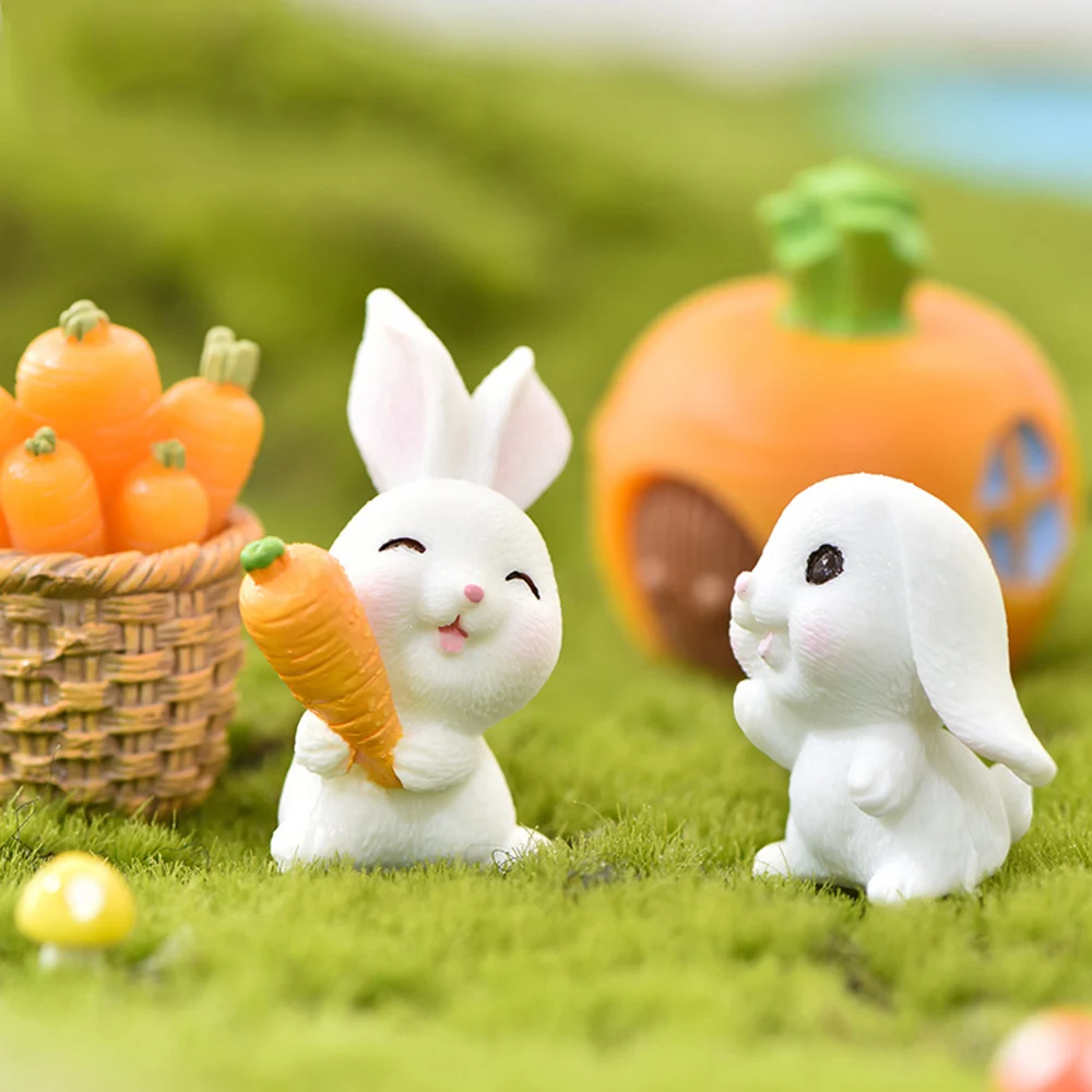 Cute Rabbit Bunny Ornament Resin Home Mini Bunny Miniature Figurines Miniature Landscape Decoration Home Easter Decoration