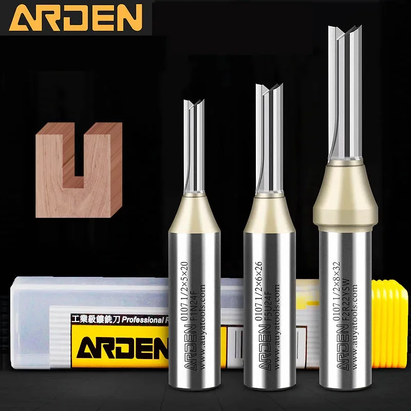 Arden-Herramienta de carpintería CNC 1/4, cortador de molino de extremo recto TCT, broca de enrutador de acero de tungsteno para ranura de