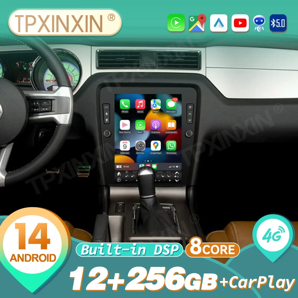 Radio para Auto Android 14 de 12.1 Pulgadas para Ford Mustang 2010~2014, Reproductor Multimedia Estéreo para Auto, GPS, Navegador, Unidad Principal