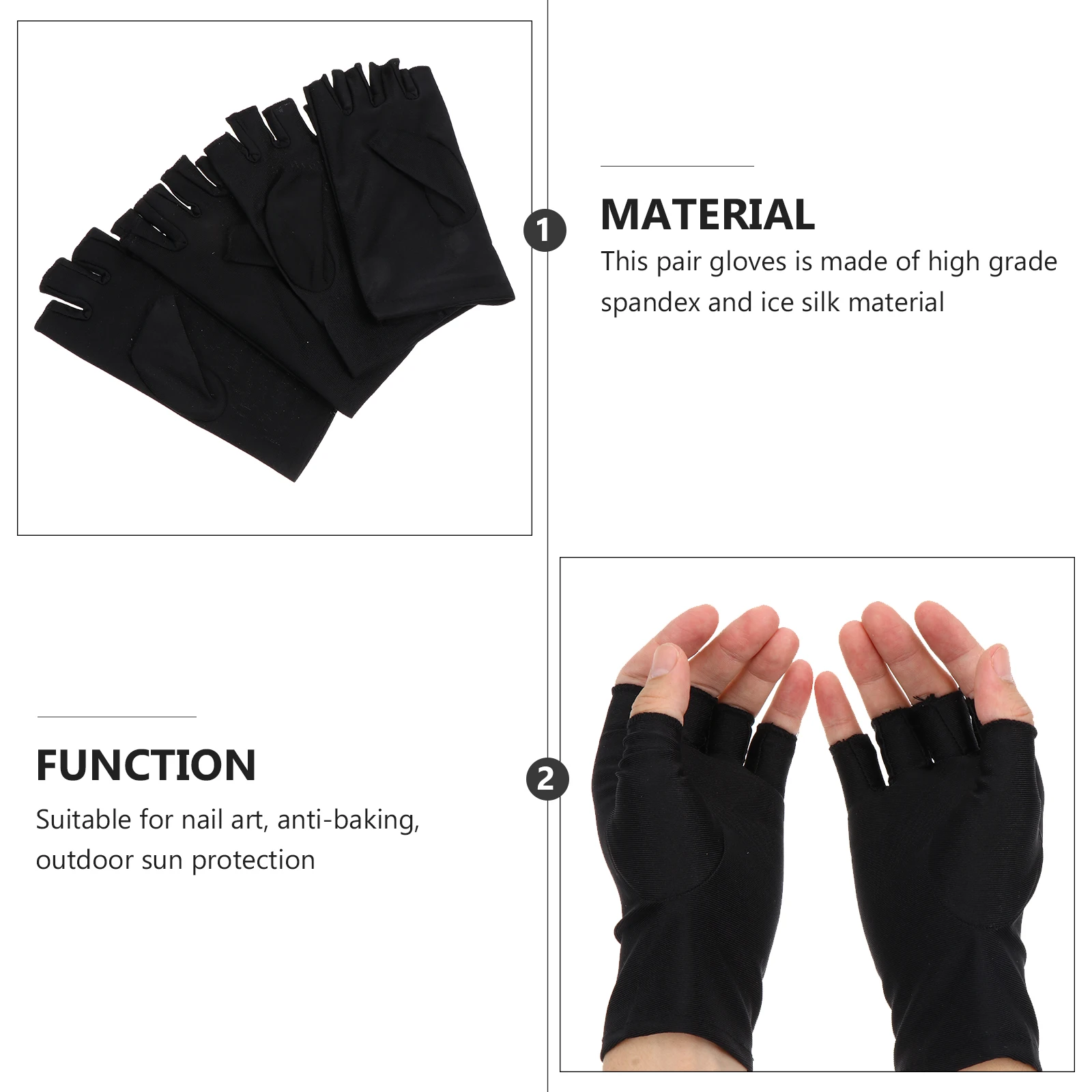 

2pcs Elastic Anti-Uv Spandex Breathable Half Finger Manicure Sunscreen Gloves For Outdoor Cycling Sport Touch Screen Use Unisex