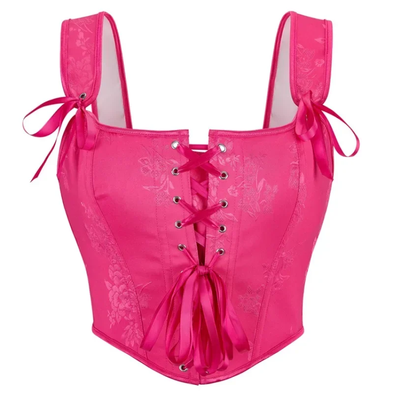 

Women's Rose Red Gothic Corset Bustier Bodice with Shoulder Strap Lace Up Victorian Body Shaper Sexy Lingerie Crop Tops