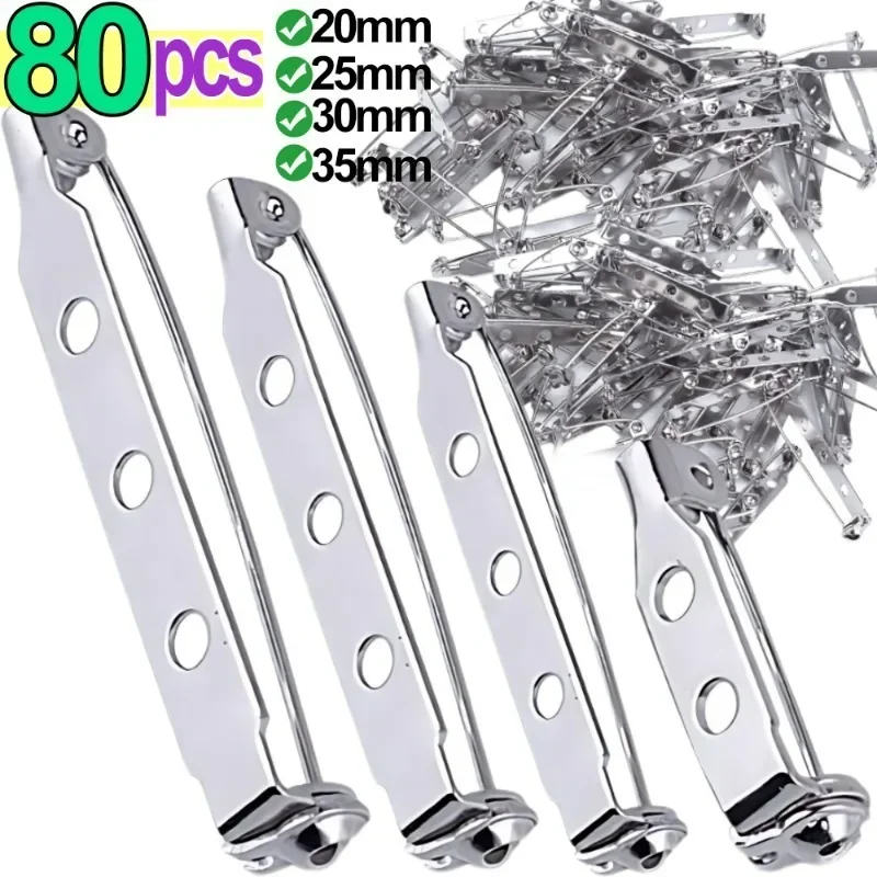 

40/80pcs Metal Brooch Base Pins Back Safety Holder DIY Making Jewelry Findings Stainless Steel Components Needles 20/25/30/35mm