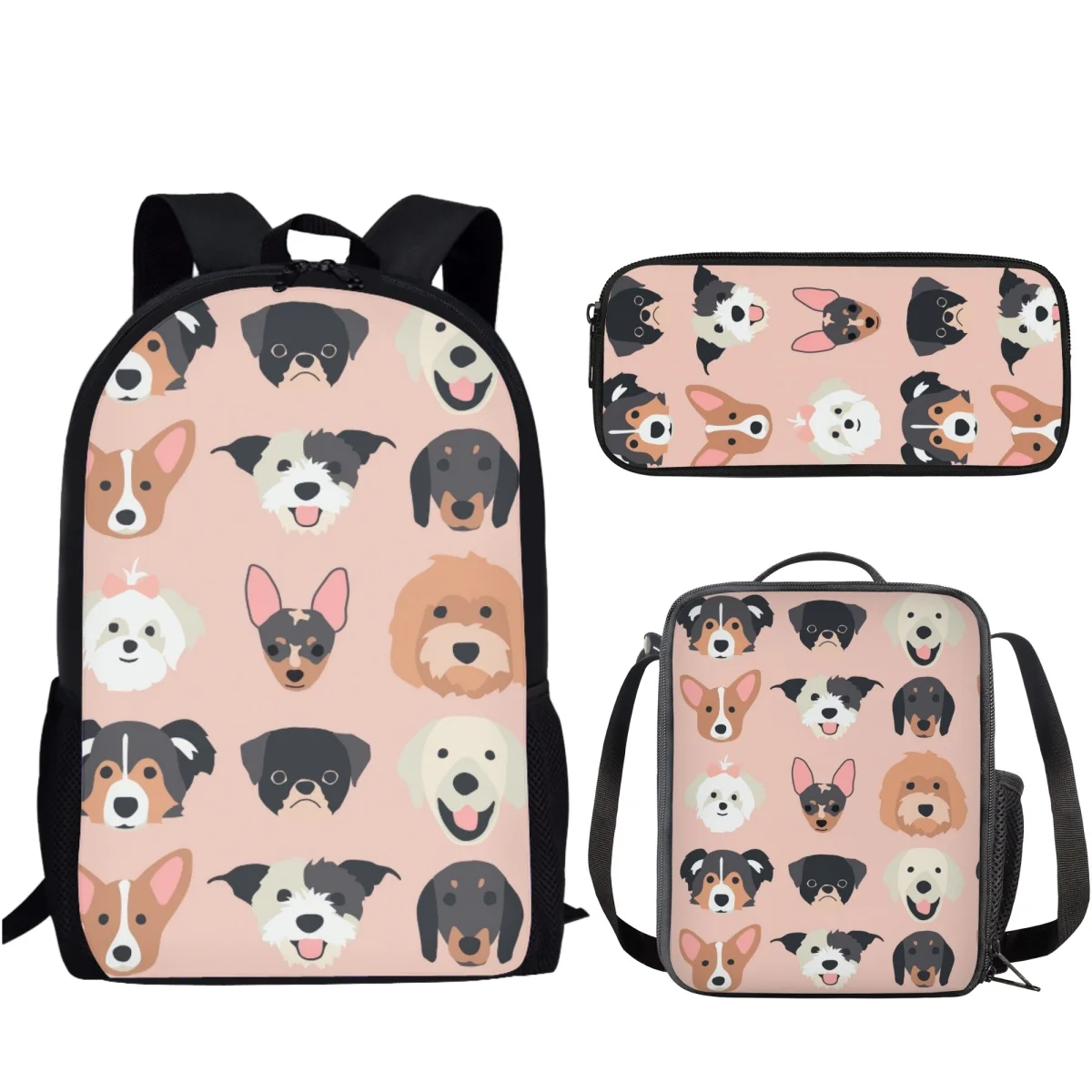 Sac à Dos de Grande Capacité avec Imprimé de Chiot de Dessin Animé pour Enfant, Cartable d'École pour Écolier Garçon et Fille, 3 Pièces