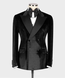 Winter/Autumn Black Velvet Satin Collar Men's Suit for Wedding Groom Tuxedo Double Breasted Blazer Pants Formal Party Male Suits