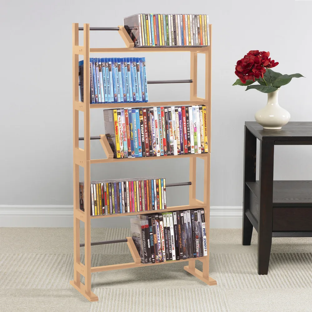 

Media Storage Rack with Sliding Dividers in Maple