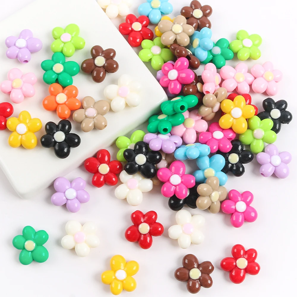 5pcs Acrylic Colourful Flowers Loose Beads Diy Handmade Bracelet Necklace Mobile Phone Chain Beads Accessories For Jewelry