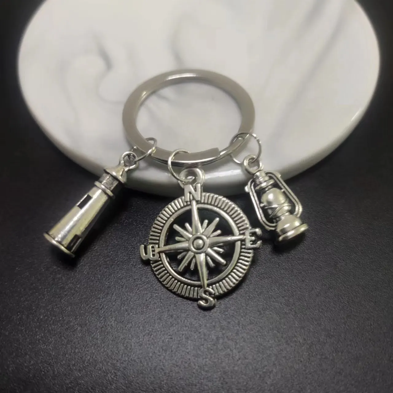 keychain lighthouse Lamp Compass Sailor Car Key Chains, keyring,Silver Color, Women Jewelry Man Accessory Fashion Gift