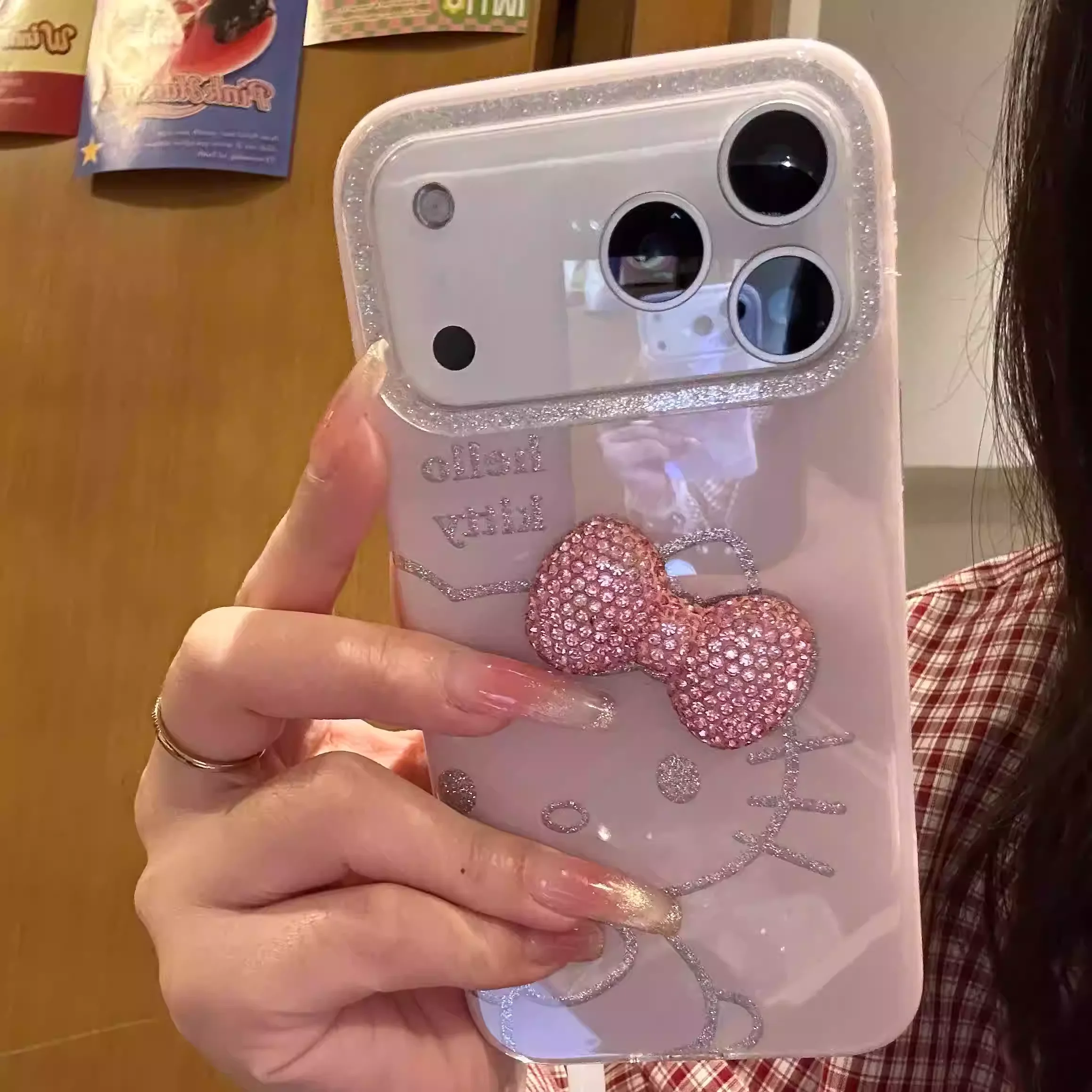 تألق الماس القوس لطيف مرحبا كيتي جراب هاتف آيفون 17 الهواء 16 15 14 13 11 12 برو ماكس XR XS ماكس 7 8Plus MINI Y2K غطاء #3