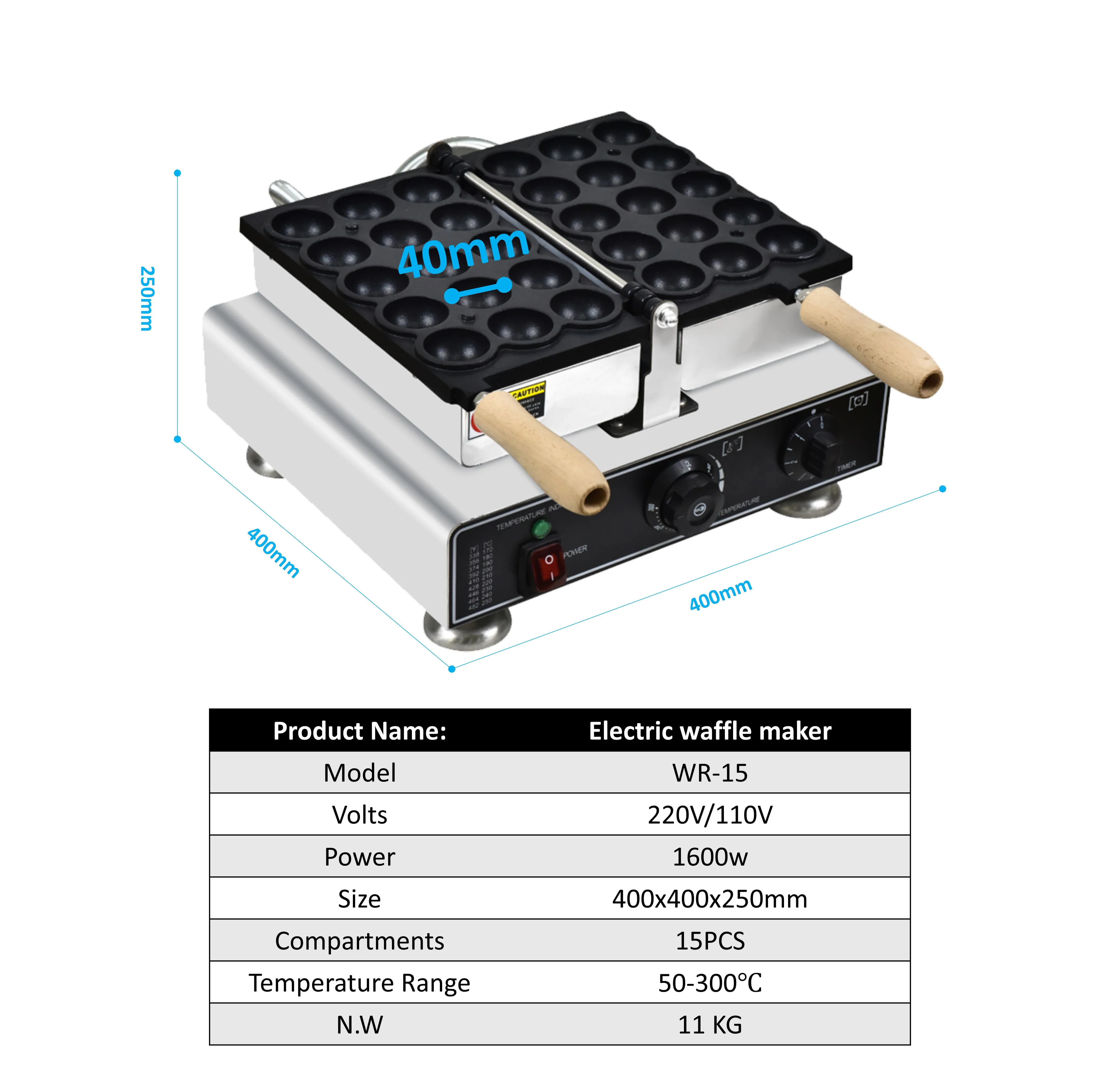 15 Holes Takoyaki Fish Ball Maker Machine Flip 180° Ball Muffin Waffle Making Machine Mini Pancake Baker