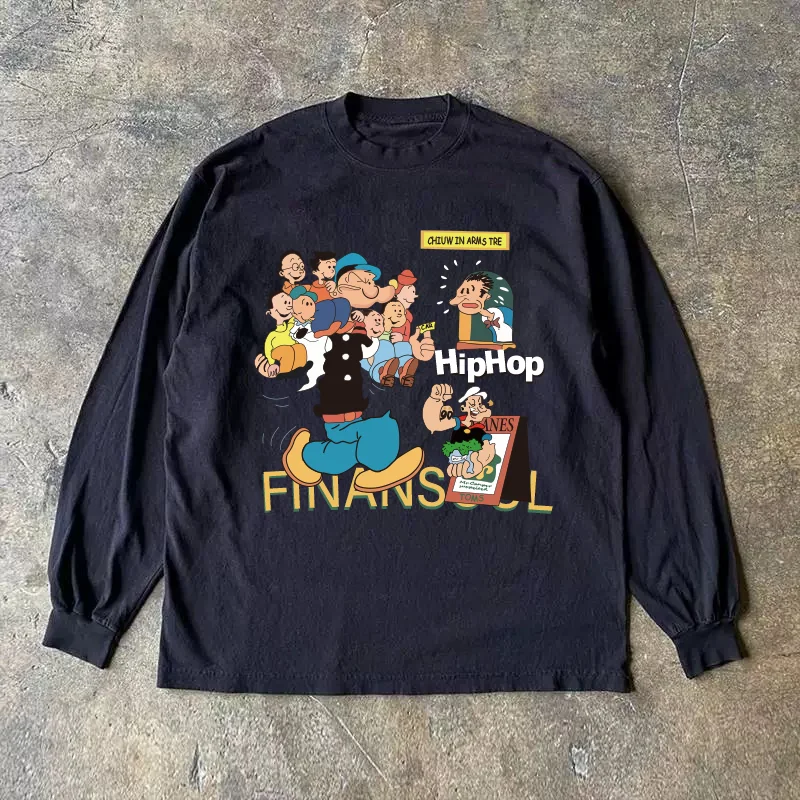 Long Sleeve 310 Pure Cotton Men's T-Shirt Upward Hero Non-Light American Style Couple's T-Shirt Youth Loose Fit Printed Tee